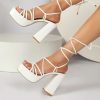 Women Platform Chunky High Heels Women's Ankle Buckle Square Toe Strappy Heeled Sandals Summer Leather Pumps Shoes