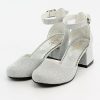 Flower Girls Communion Low Block Dress Silver Shoes Chunky Heels Closed Round Toe Ankle Strap Pump, Size US Little Kid 10