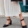 Womens Chunky Low Heels Bow Closed Toe Ankle Strap Pumps Elegant Wedding Party Dress Shoes