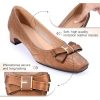 Women Chunky Heels Slip On Casual Pumps Square Toe Bow Knot Closed Toe Shoes