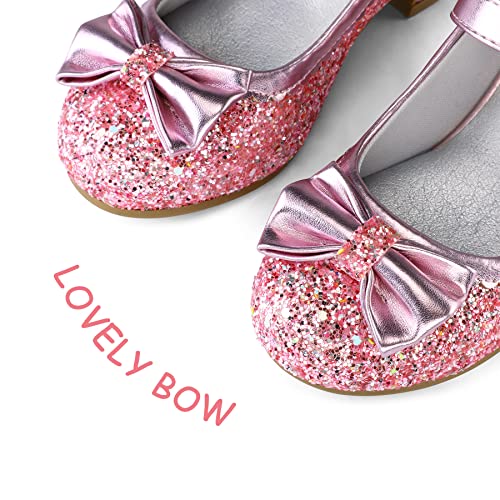 Girl's Dress Shoes Mary Jane Glitter 1.5 in Low Heel Wedding Party Princess Shoes for Toddler/Little/Big Kids
