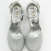 Flower Girls Communion Low Block Dress Silver Shoes Chunky Heels Closed Round Toe Ankle Strap Pump, Size US Little Kid 10