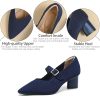 Women's Knit Chunky Heel Pumps with Adjust Buckle Strap Fashion Comfortable Pointed Toe Block Heels Mary Janes Pumps for Party