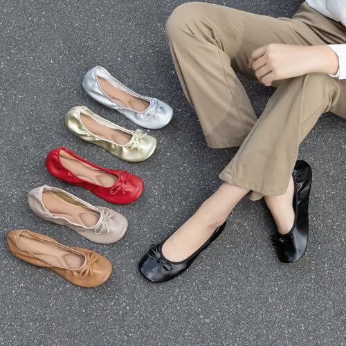 Women's Flats, Portable Foldable Casual Flats for Women, Bowknot Round Toe Comfort Light Weight Slip-On Dress Shoes