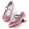 Girl's Dress Shoes Mary Jane Glitter 1.5 in Low Heel Wedding Party Princess Shoes for Toddler/Little/Big Kids