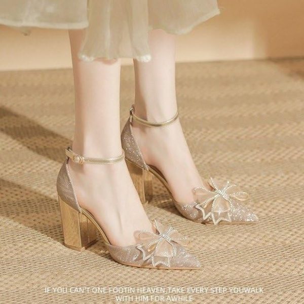 Women's High Heels Closed Pointed Toe Dress Shoes Ankle Strap Chunky Heel Party Wedding Pump Shoes for Women