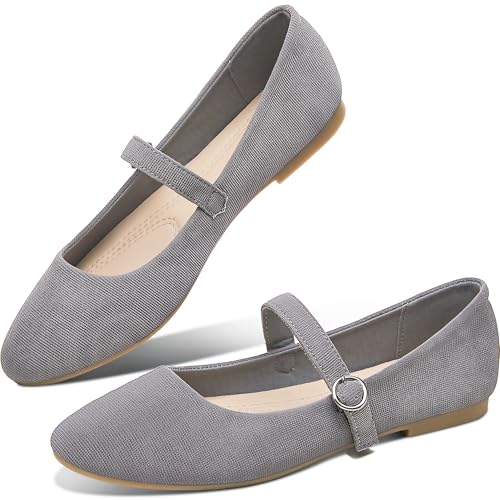Mary Jane Flat Shoes Round Toe Ballet Flats for Women Dressy Fabric Business Flats Comfortable Classic Strap Flats for Office