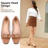 Women Chunky Heels Slip On Casual Pumps Square Toe Bow Knot Closed Toe Shoes