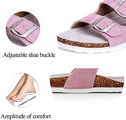 Women Men Slide Cork Sandal Flat Adjustable Strap Buckle Slip on Casual Open Toe Shoes Suede Summer