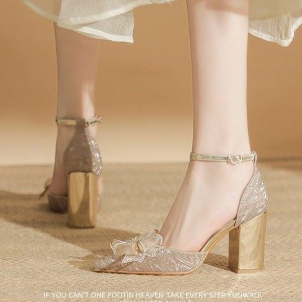 Women's High Heels Closed Pointed Toe Dress Shoes Ankle Strap Chunky Heel Party Wedding Pump Shoes for Women