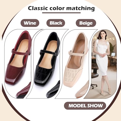Women's Mary Jane Heels - Chunky Block Heel Pumps with Square Toe & Buckle Straps, Comfortable Dress Shoes for Wedding, Office,