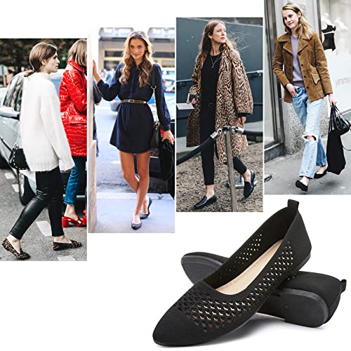 Women's Flats Shoes Women Comfortable Dress Shoes Black Pointed Toe Flats Ballet Mesh Knit Flat Dressy Slip on Business Casual