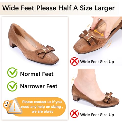 Women Chunky Heels Slip On Casual Pumps Square Toe Bow Knot Closed Toe Shoes