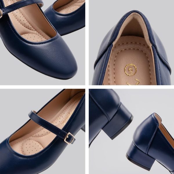 Mary Jane Shoes Low Heels Dress Pumps for Women With Adjustable Ankle Strap - 2 Inch Chunky Heel for Dressy Casual Occasions
